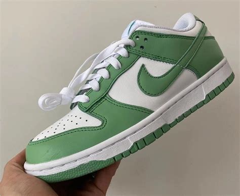 Womens White & Green Nike Dunk Low Trainers